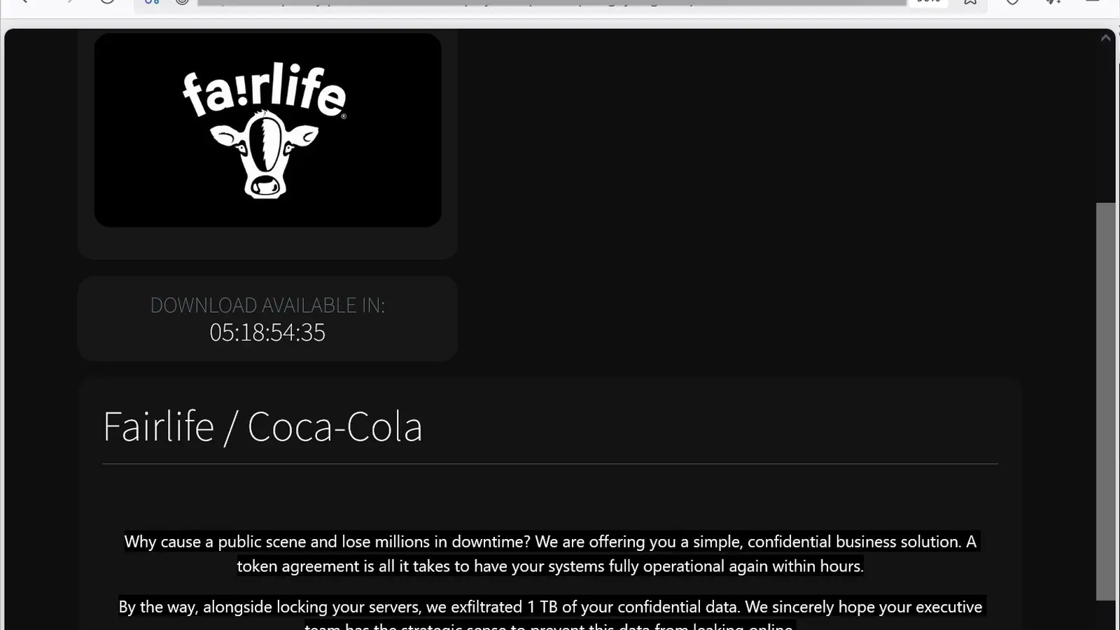 Anubis ransomware ataca Fairlife de Coca-Cola y amenaza con filtrar datos, imagen 2